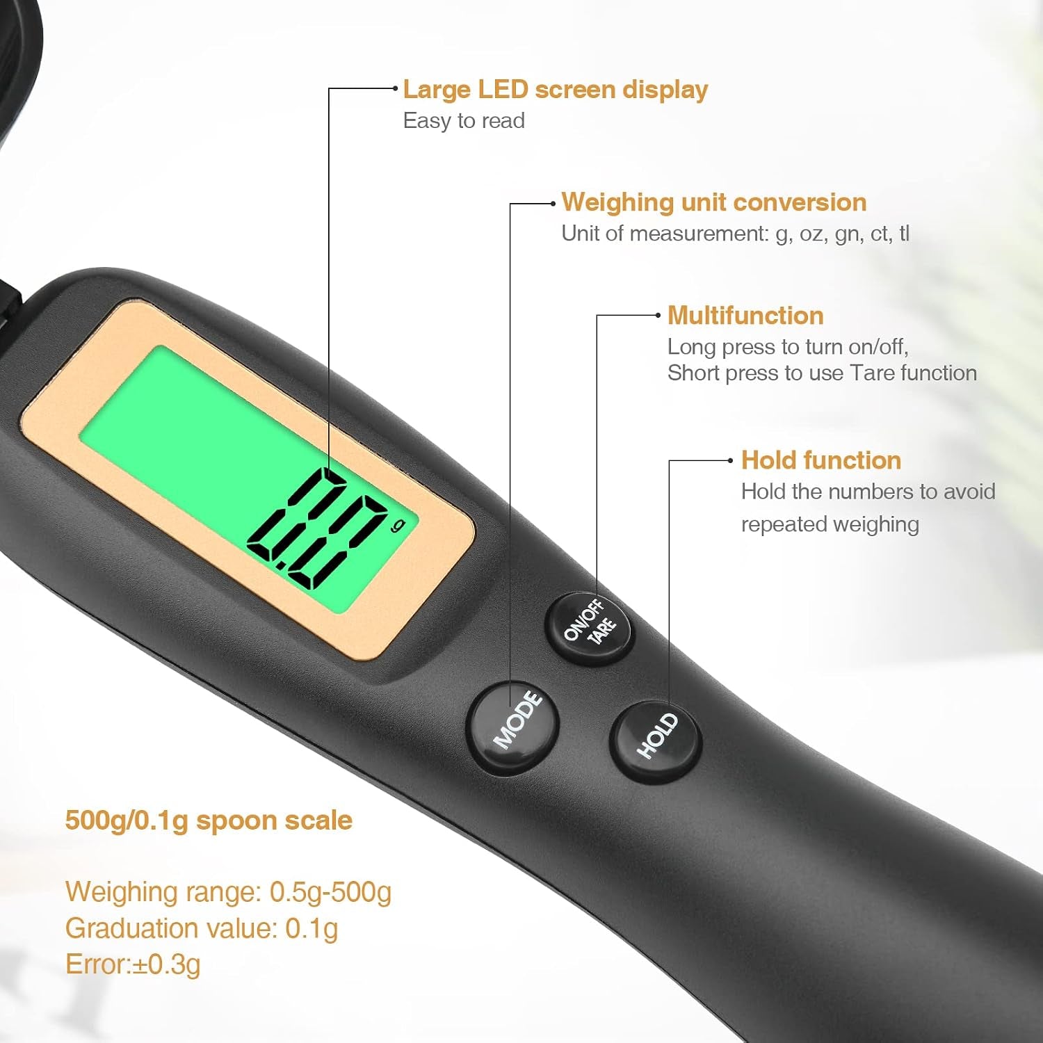 Elektronischer Messlöffel, Digitale Löffelwaage 500 G/0,1 G, Hohe Präzision Mit Lcd-Display Für Küchengeräte Und Tägliche Mahlzeiten